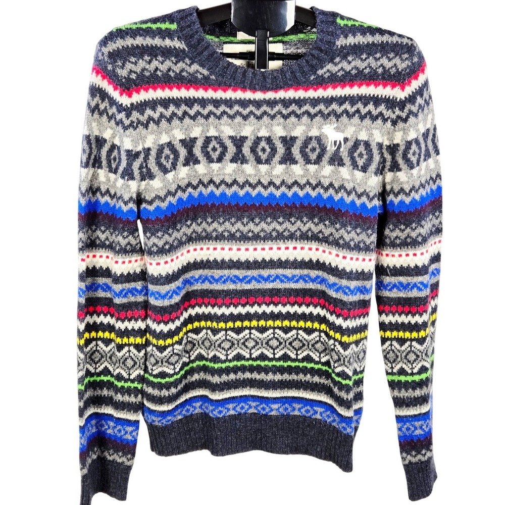 Men's Abercrombie Muscle Small Cotton Wool Blend Fair Isle‎ Crewneck Sweater